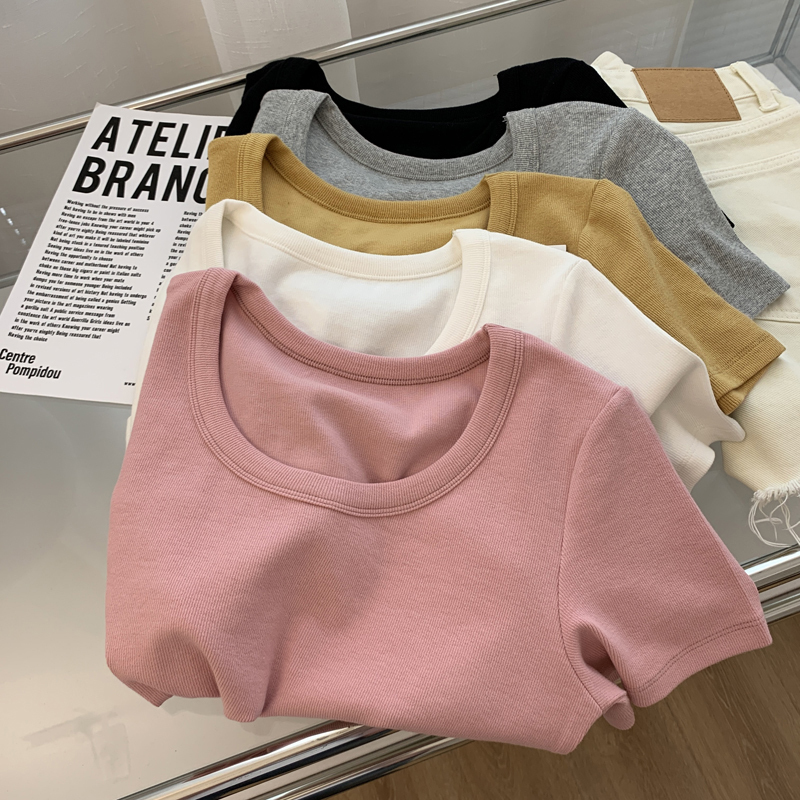 260 grams of ice silk thread 100% polyester fiber new short-sleeved t-shirt women's short solid color