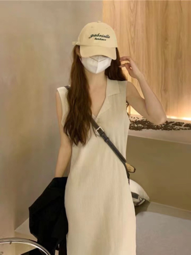 Pure color simple commuting fashion all-match sleeveless vest dress large size loose casual temperament age-reducing long skirt