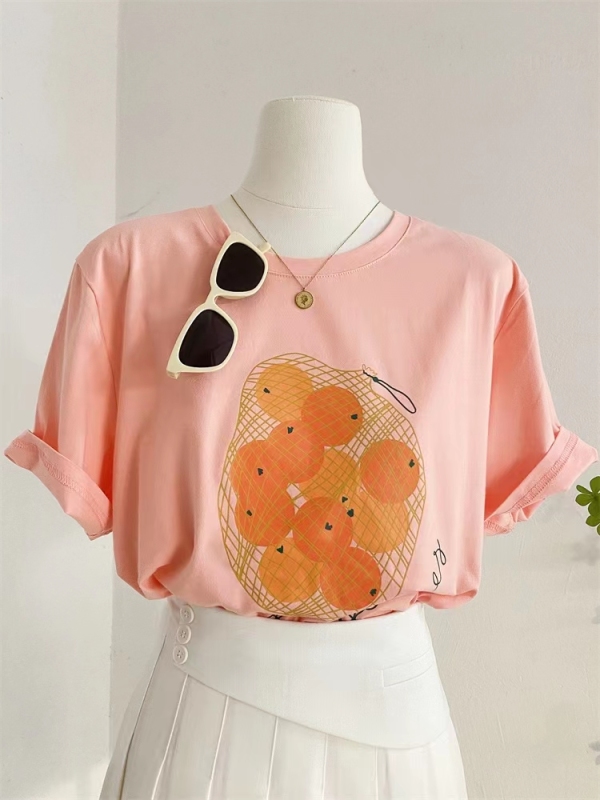 Official picture spring and summer short-sleeved printed T-shirt Four fabrics to choose from Cotton Back collar