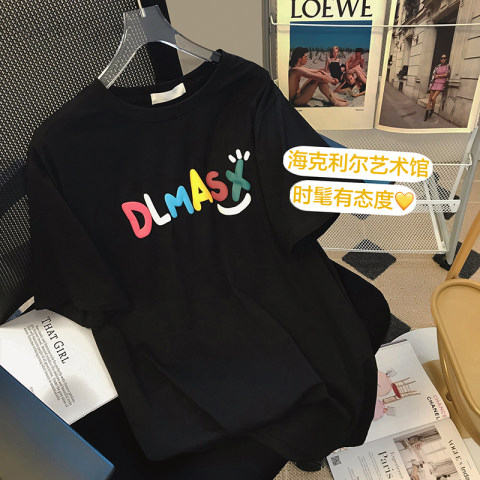 Official picture real price cotton summer loose round neck top new short-sleeved t-shirt female foam printing