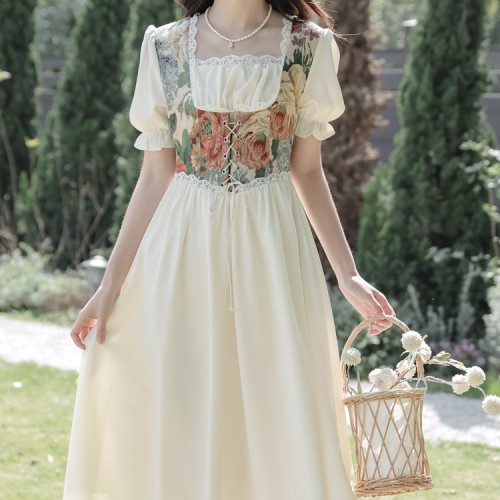 French temperament palace style retro floral thin dress 2023 summer super fairy dress