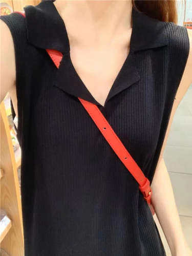 Pure color simple commuting fashion all-match sleeveless vest dress large size loose casual temperament age-reducing long skirt