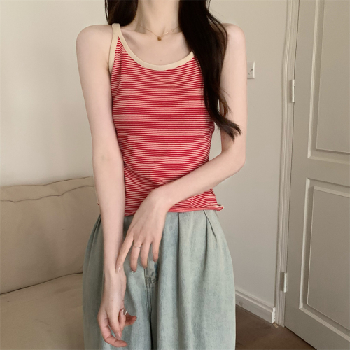 Real shot real price Korean striped knitted suspenders summer slimming outer wear inner sleeveless top