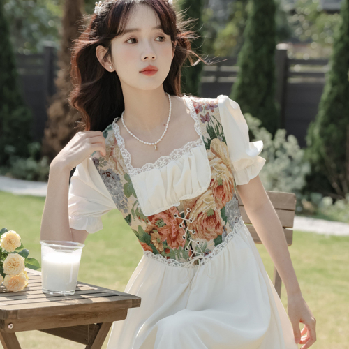 French temperament palace style retro floral thin dress 2023 summer super fairy dress