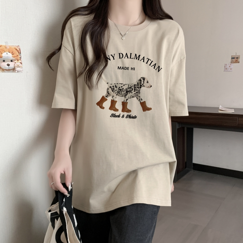 Real shot real price 100% cotton combed cotton printed summer short-sleeved T-shirt women's loose Korean version
