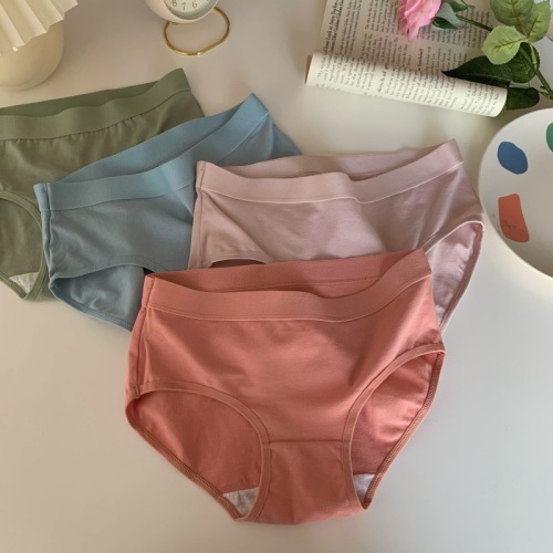 Real price real shot 4 packs of comfortable solid color simple antibacterial crotch briefs student cloud underwear cotton