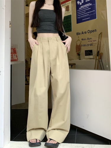 Real price!  Khaki wide-leg pants women's 2023 new high-waisted thin straight-leg overalls
