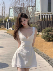 Real Price First Love Little White Dress Pure Desire Lace Strap Exquisite Beautiful Skirt Fish Bone Waist Slim Dress