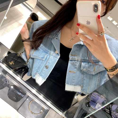 Spring and summer lapel short denim splicing short jacket