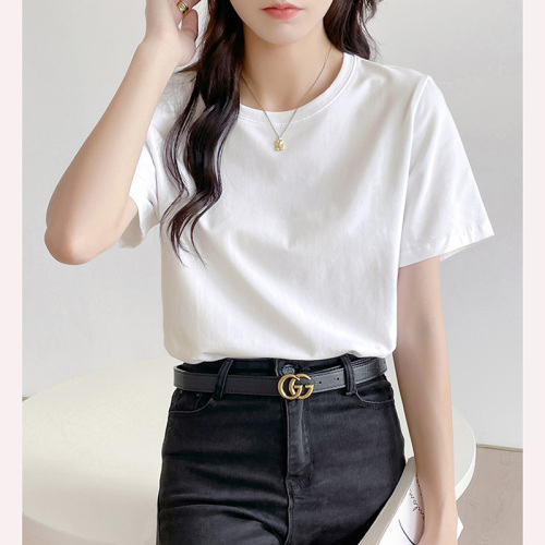 White short-sleeved t-shirt women's loose cotton all-match front shoulder top 2023 new spring and summer bottoming shirt T-shirt