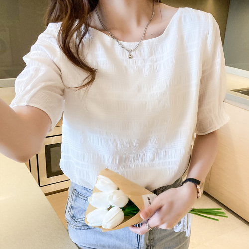  spring and summer new Korean version of niche high-end sense simple five-quarter-sleeved top sweet and foreign style thin short-sleeved T-shirt