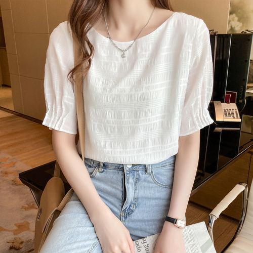  spring and summer new Korean version of niche high-end sense simple five-quarter-sleeved top sweet and foreign style thin short-sleeved T-shirt