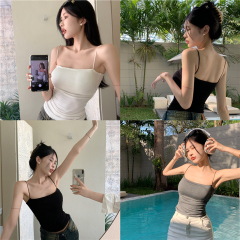 Real shot～Natural price French pleated modal sling flat-mouth vest covering breasts with chest pads and beautiful back top