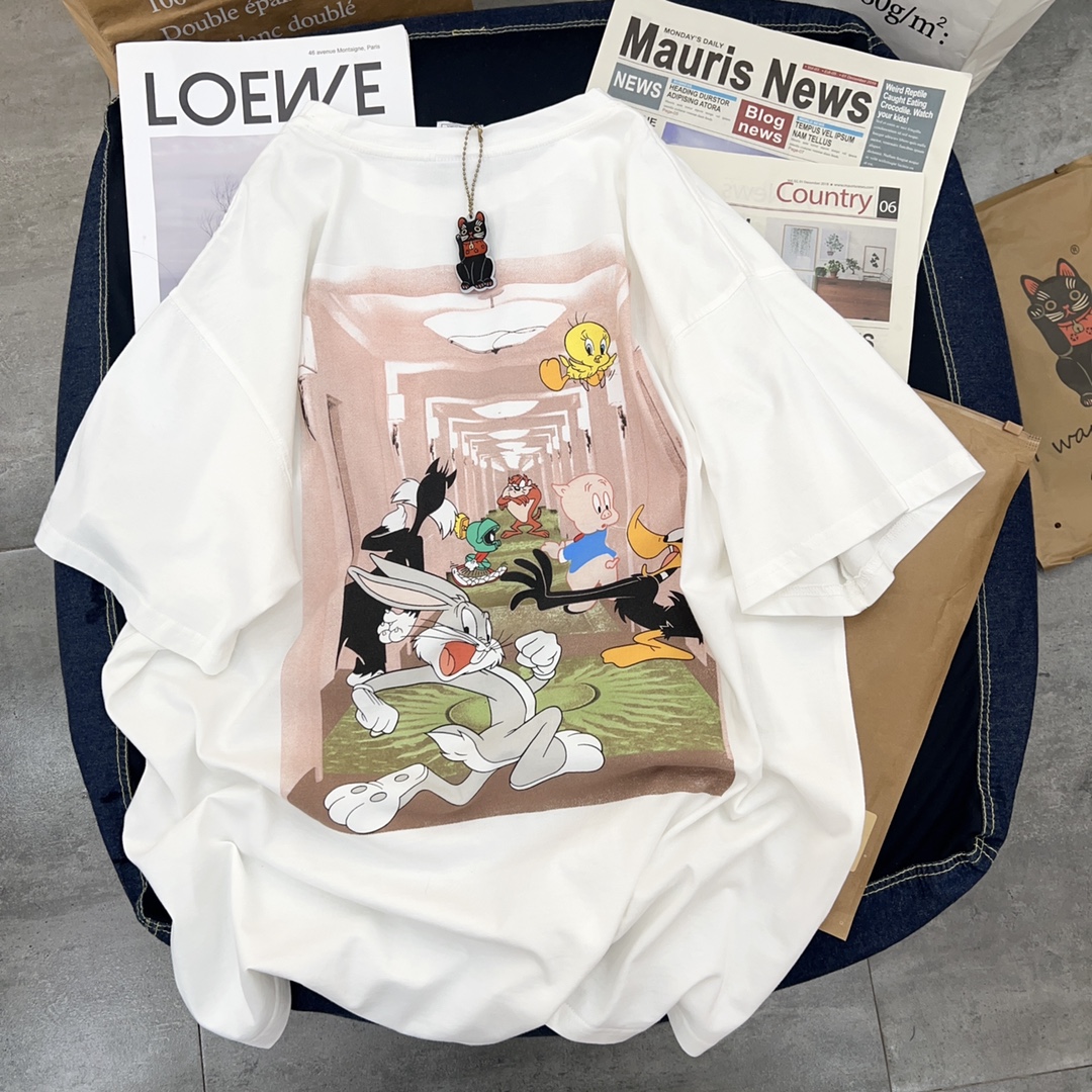 Paper bag home summer A.D.Khal pure cotton breathable watermark embroidery loose slim mid-length short-sleeved T-shirt women's trendy Korean