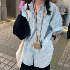 2023 Summer Leisure College Salt Short-sleeved Top Casual Korean Style Chic Loose Design Striped Shirt Women