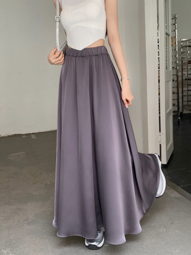 Real shot real price new Korean satin skirt elastic waist cover span slimming skirt French long skirt women