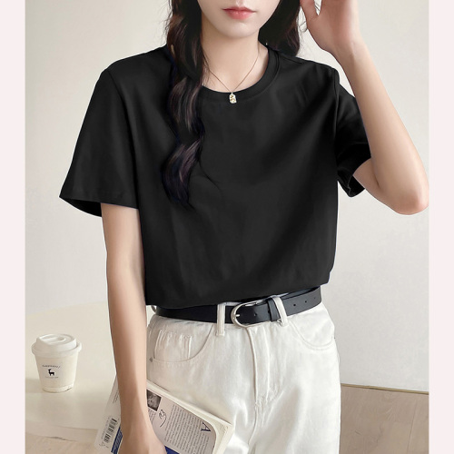 White short-sleeved t-shirt women's loose cotton all-match front shoulder top 2023 new spring and summer bottoming shirt T-shirt