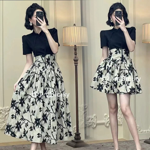 A large number of spot  new long and short national style summer temperament niche pinch waist thin French women's dress