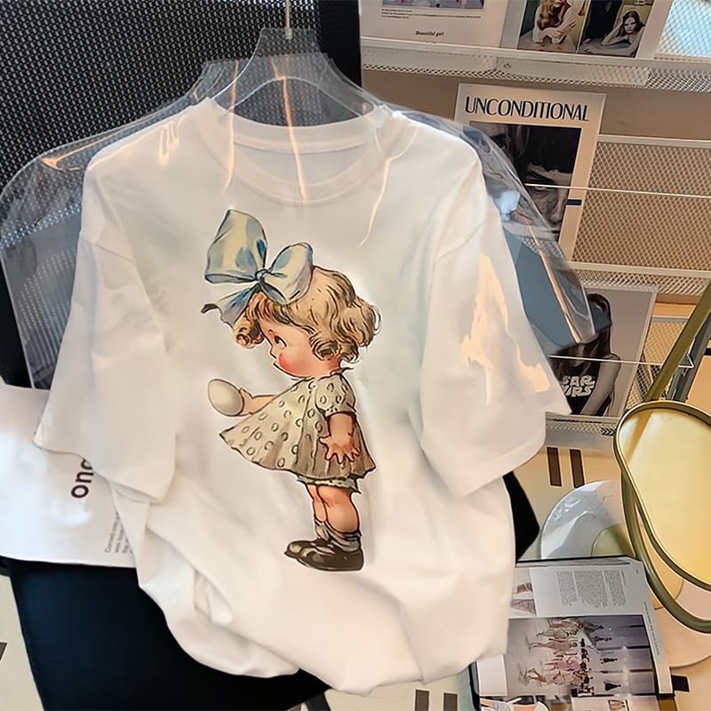 New 6535 cotton summer Hong Kong style printed T-shirt
