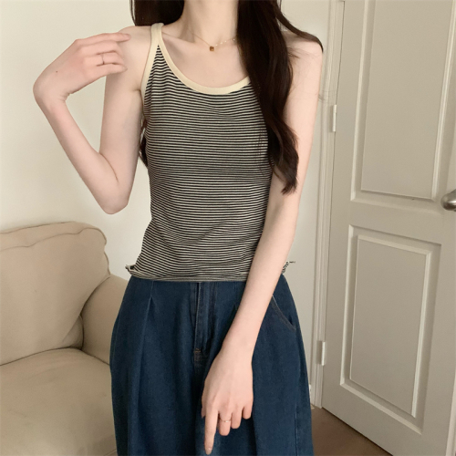 Real shot real price Korean striped knitted suspenders summer slimming outer wear inner sleeveless top