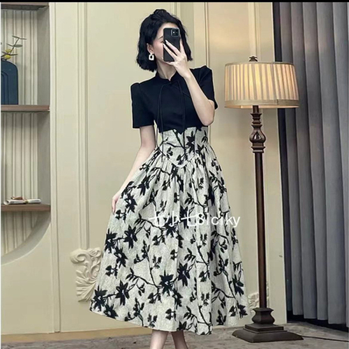 A large number of spot  new long and short national style summer temperament niche pinch waist thin French women's dress