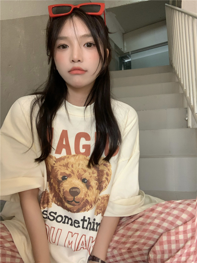Real price pure cotton wrap collar 2023 summer new 200g loose large size pure cotton short-sleeved t-shirt for women