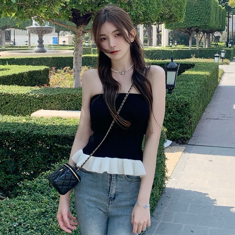 Chic Sweet Spice Girls Sexy Off-shoulder Vest Women's Summer Outer Wear Design Sense Short Sleeveless Tube Top