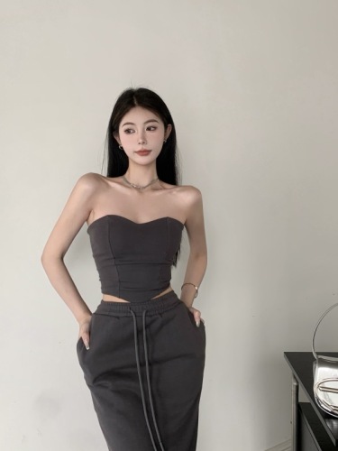 Real shot real price Casual western style lazy suit fit slim tube top top high waist long style with hundred skirt