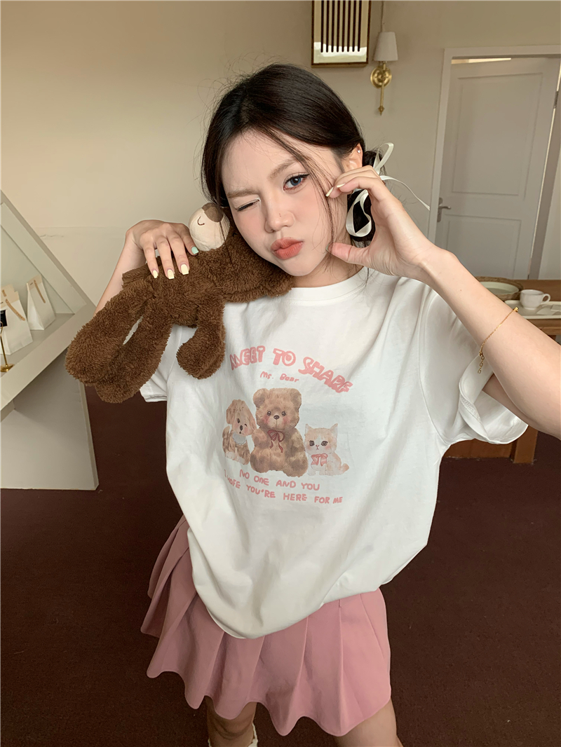 Real price, all-match childlike loose casual short-sleeved T-shirt