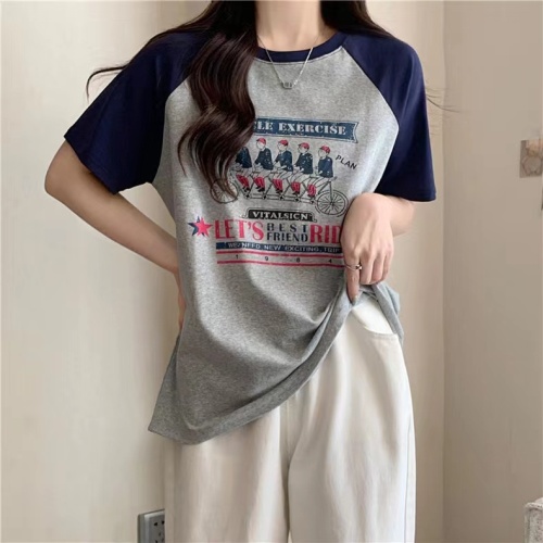 Real shot pure cotton loose short-sleeved top women's T-shirt