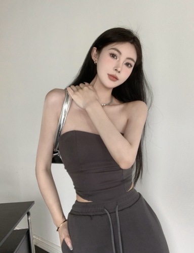 Real shot real price Casual western style lazy suit fit slim tube top top high waist long style with hundred skirt