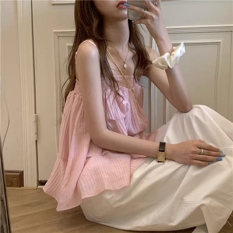 Korean version of doll shirt camisole women's outerwear tube top slimming design sense of clothes 2023 spring new women's clothing