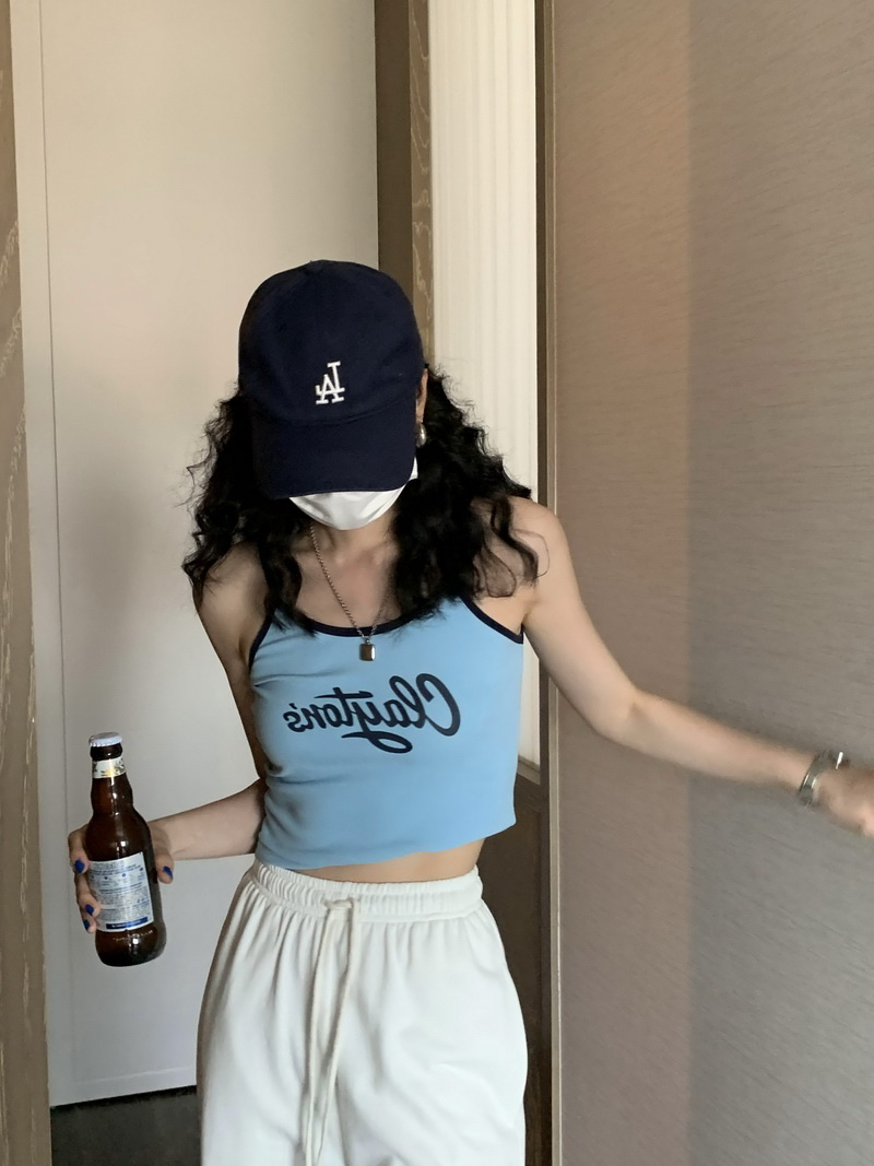 Chest pad niche hit color letter camisole female summer outerwear small short hot girl top