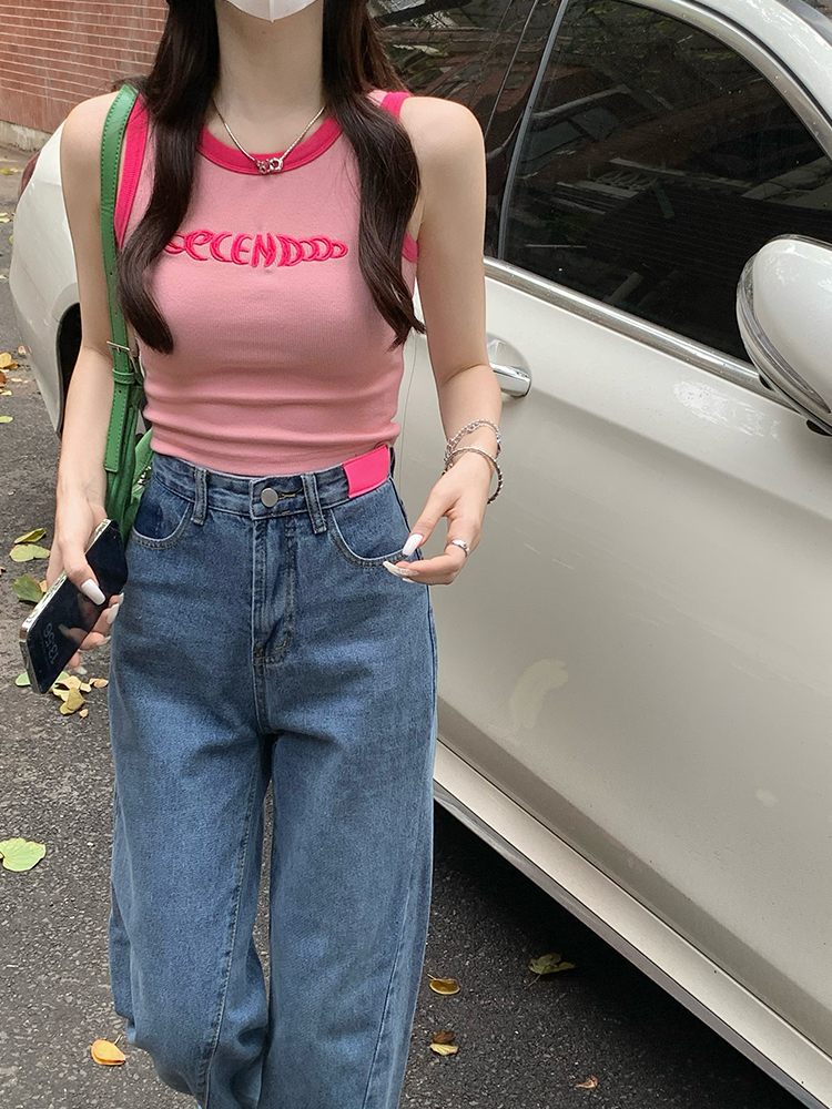 Song Xiaoen pink short small camisole women wear summer pure cotton word sleeveless t-shirt bottoming top outerwear