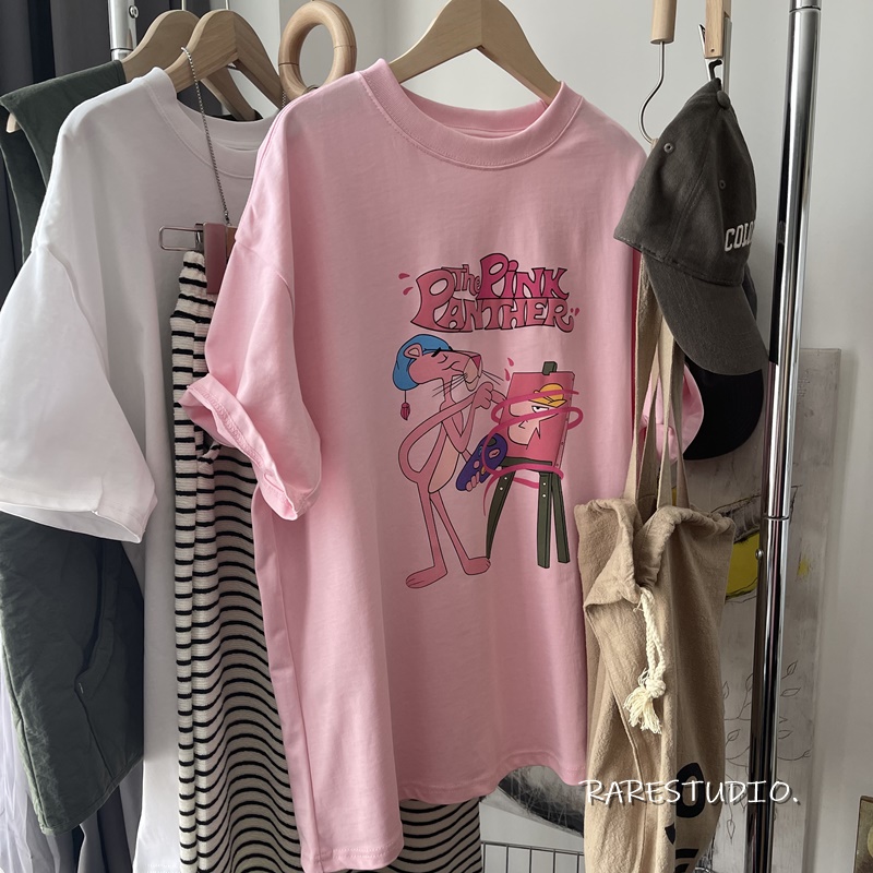 Summer new Korean naughty leopard cartoon print leisure age loose cotton short-sleeved round neck T-shirt for thin women