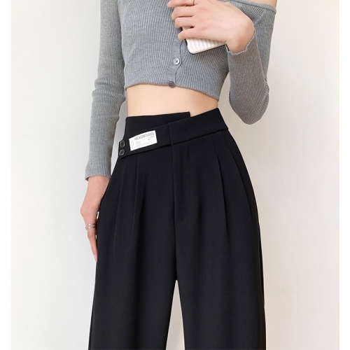 Real price 2023 new ice silk high waist drape slim casual pants wide leg plus size women's suit pants women