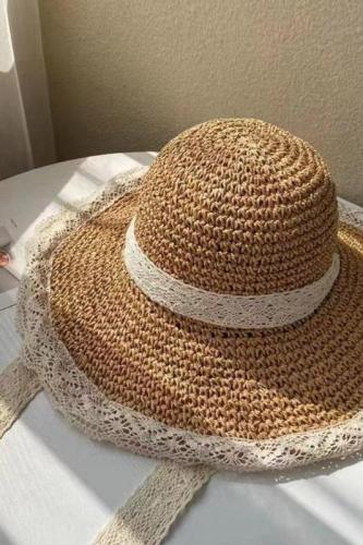 Non-real shot~2023 summer sun protection hat raffia sun hat women's pastoral style lace edge sun hat vacation straw hat