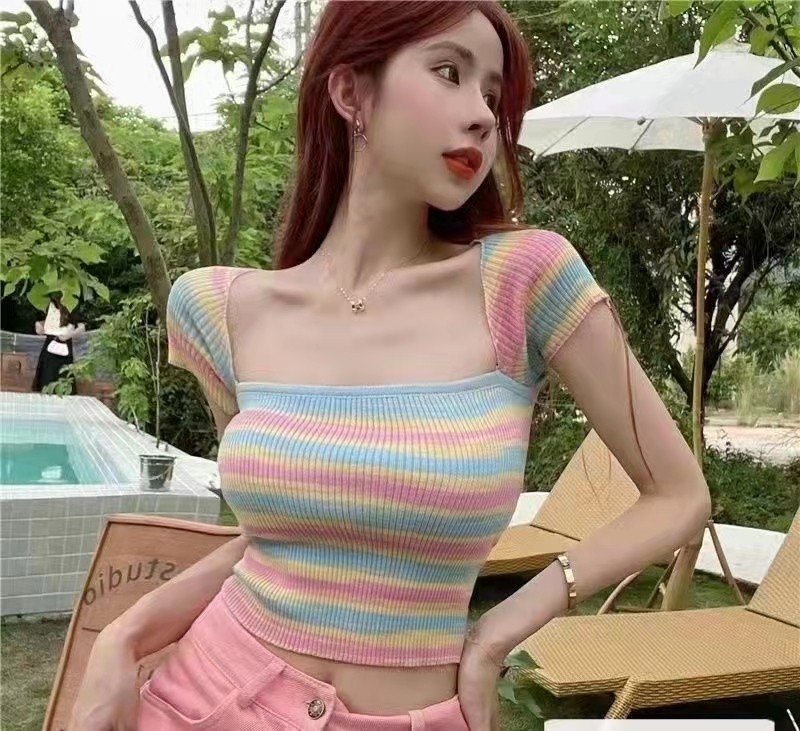 Striped sweater women's new summer short style pure desire hot girl chic short T-sleeve top