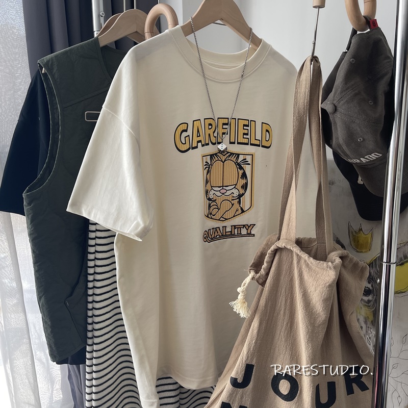 MUYANG Let's have fun together~Dancing rabbit short-sleeved T-shirt female Korean casual loose letter cartoon top