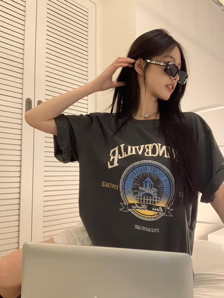 Real price pure cotton wrap collar 2023 summer new 200g loose large size pure cotton short-sleeved t-shirt for women