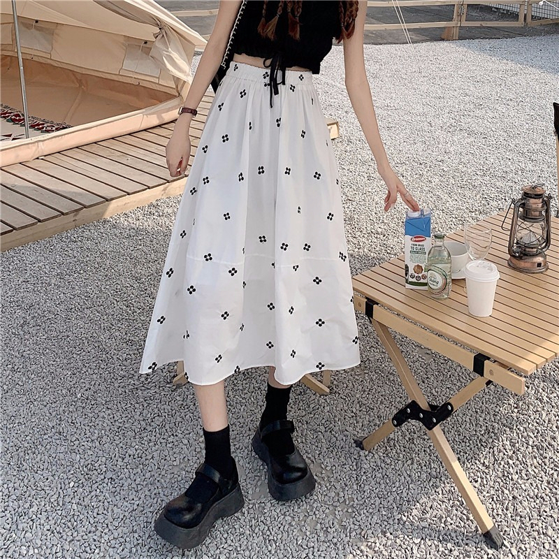 2023 new slim umbrella skirt sweet loose A-line skirt high waist solid color long skirt