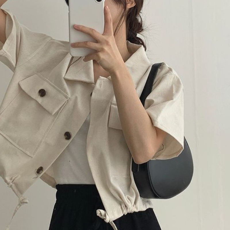 Loose tooling short jacket women's spring and summer fashion all-match design sense niche casual temperament short top