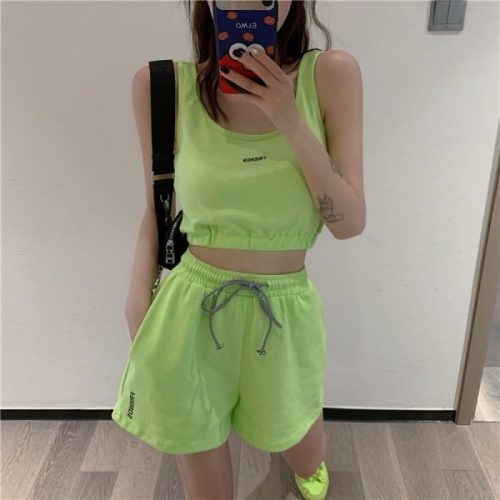 Casual sportswear suit female 2023 new fashion yoga gym running vest shorts slim two-piece suit