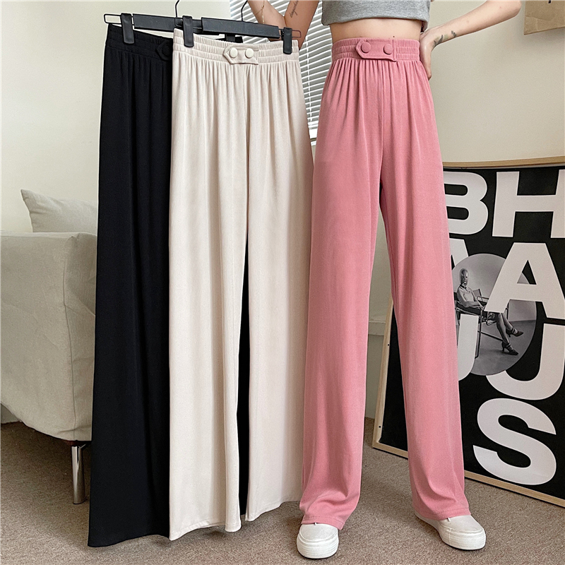 Real shot ice silk rib 2023 summer new loose new wide-leg casual pants women