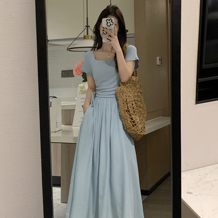 French square collar dress women's 2023 summer new design sense niche temperament self-cultivation first love pure skirt