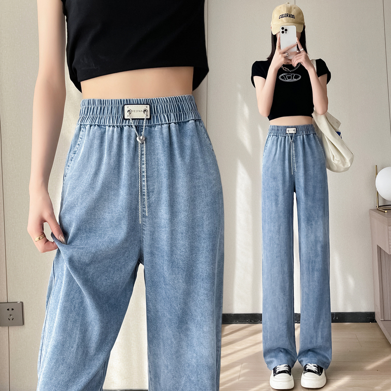 Real shot Tencel jeans women's summer thin section 2023 new high waist drape small straight ice silk wide-leg pants