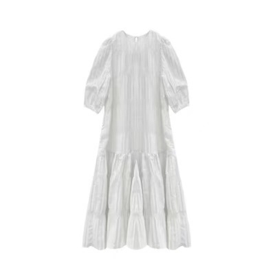  new design sense niche pleats puff sleeves French dress women's summer small and thin short skirt