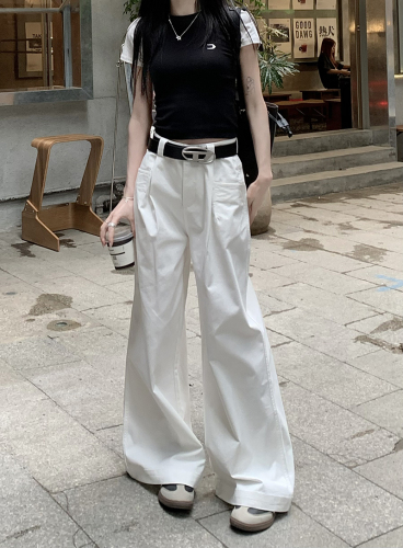 Real price white high waist thin casual pants women's loose all-match wide-leg mopping pants