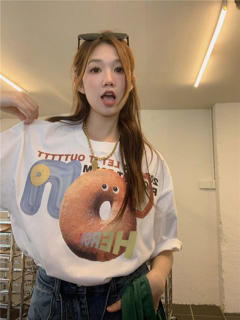 Real price pure cotton wrap collar 2023 summer new 200g loose large size pure cotton short-sleeved t-shirt for women