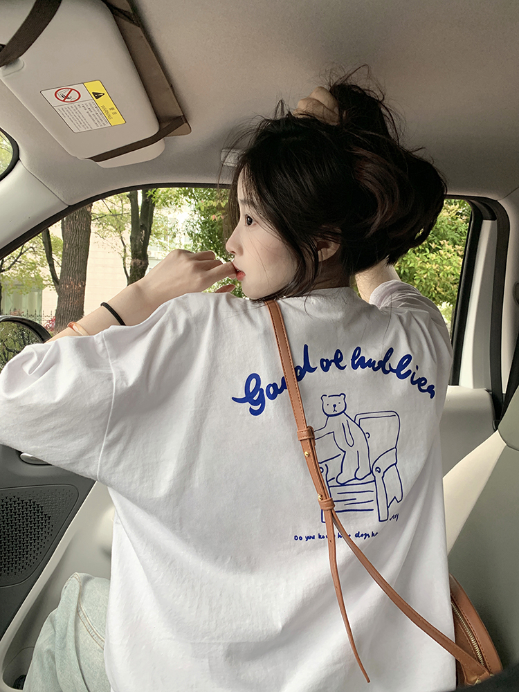 Real price pure cotton wrap collar 2023 summer new 200g loose large size pure cotton short-sleeved t-shirt for women